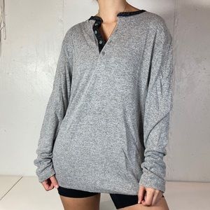 Long Sleeve Heather Gray Henley Button Neck Tee Shirt